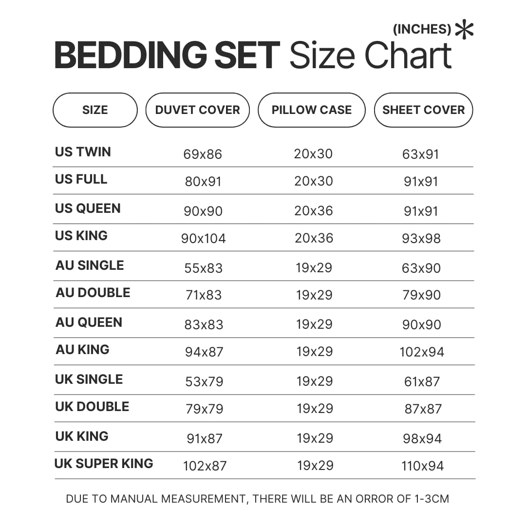 Beding Set Size Chart - Avenged Sevenfold Store