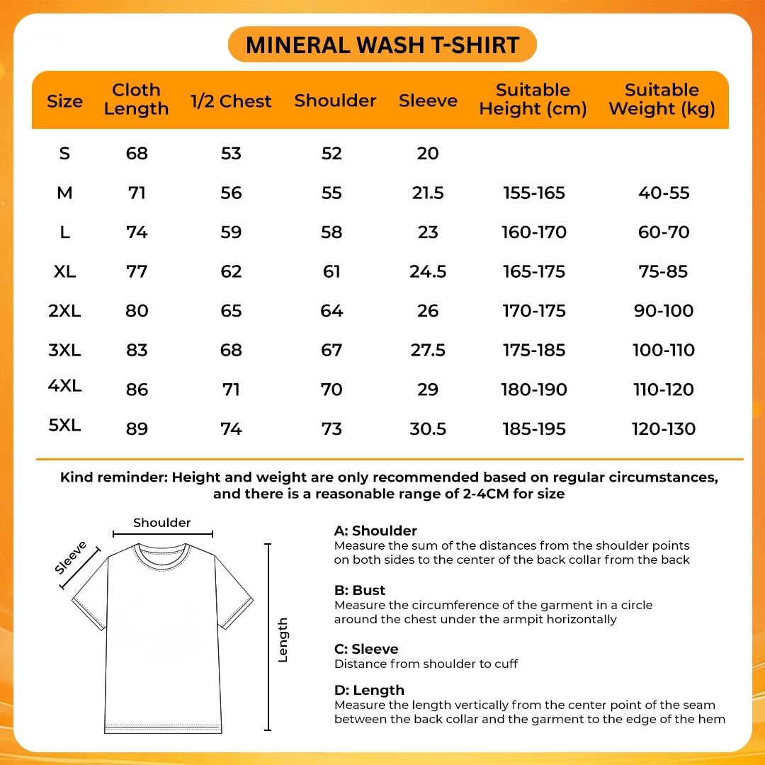 Mineral Wash T Shirt Size Chart - Avenged Sevenfold Store
